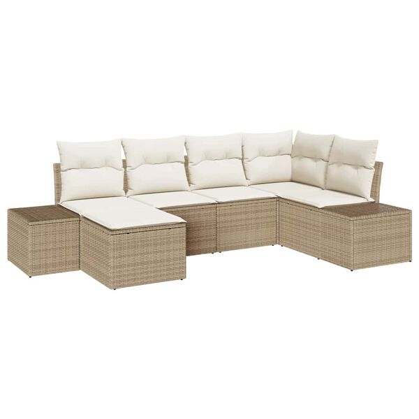 vidaXL Havesofa S&aelig;t med pude 6 pcs Beige og creme polyrattan