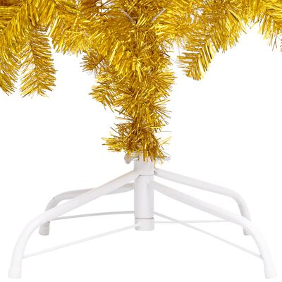 vidaXL kunstigt juletræ med lys og juletræsfod 120 cm PVC guldfarvet