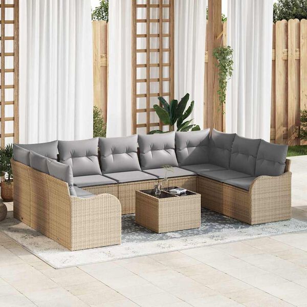 vidaXL Havesofa S&aelig;t 10 pcs Beige polyrattan