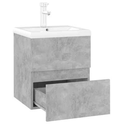 vidaXL vaskeskab med indbygget håndvask konstrueret træ betongrå