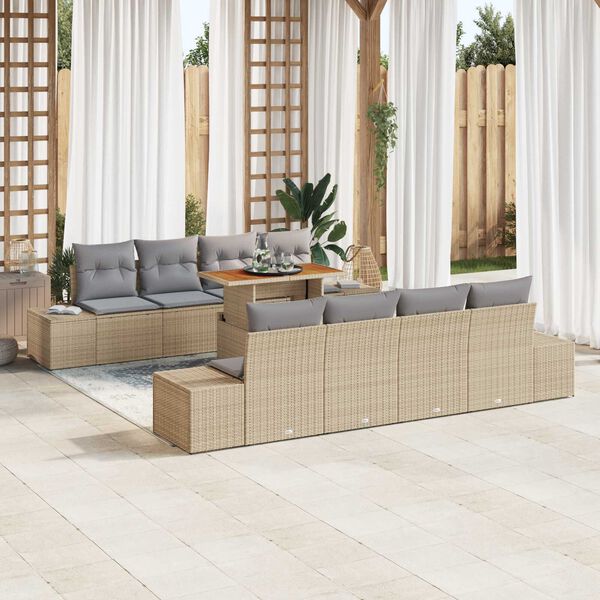 vidaXL Havesofa S&aelig;t med opbevaring 9 pcs Beige Poly rattan