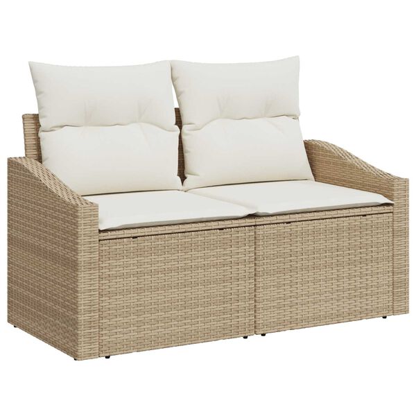 vidaXL Havesofa S&aelig;t med pude med opbevaring 9 pcs Beige Poly rattan