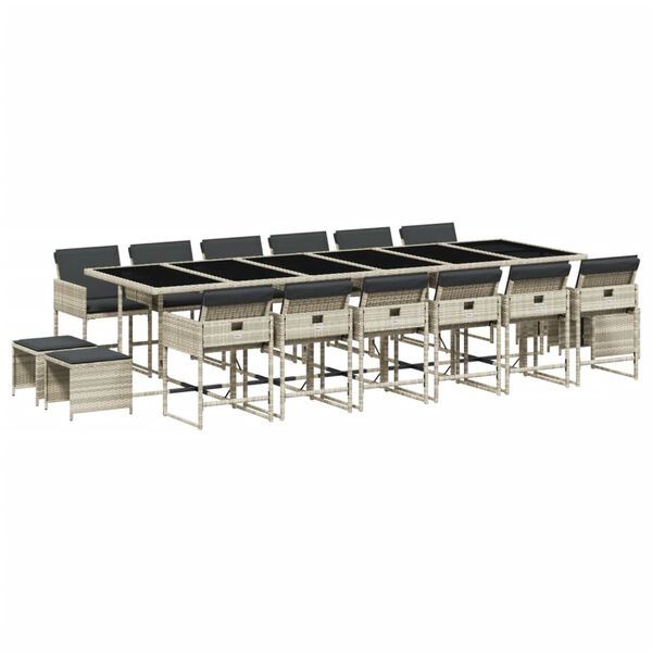 vidaXL spisebordss&aelig;t til haven 17 dele med hynder polyrattan lysegr&aring;