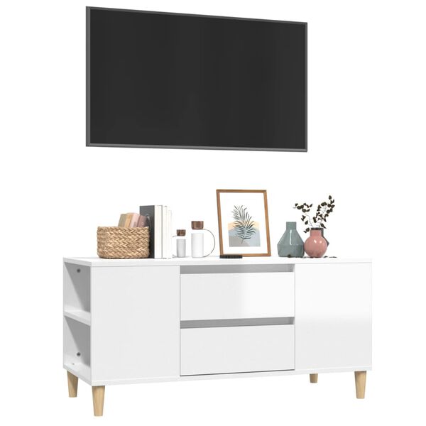 vidaXL tv-bord 102x44,5x50 cm konstrueret træ hvid højglans