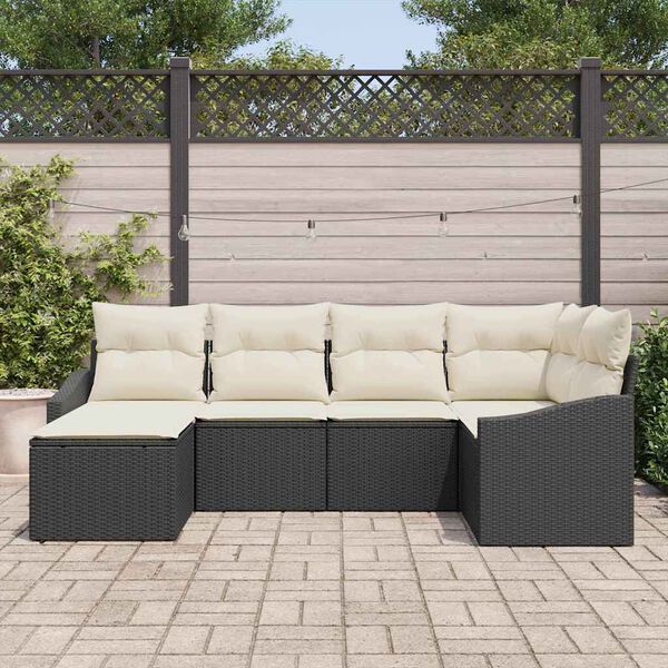 vidaXL Sofa S&aelig;t med pude 6 pcs Sort polyrattan