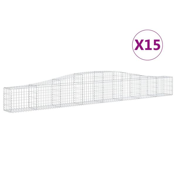vidaXL buede gabionkurve 15 stk. 400x30x40/60 cm galvaniseret jern
