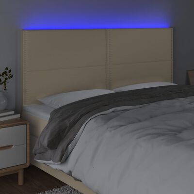 vidaXL sengegavl med LED-lys 180x5x118/128 cm stof cremefarvet