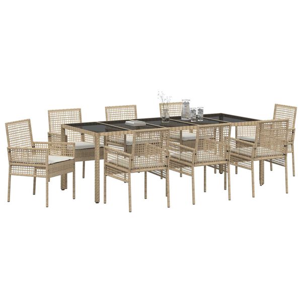 vidaXL Have Spisebordss&aelig;t 9 pcs Beige polyrattan