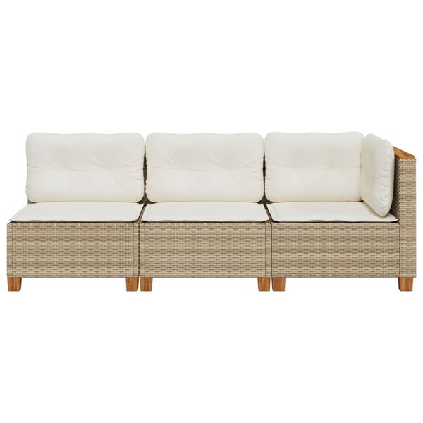vidaXL 3-personers havesofa med hynder polyrattan beige