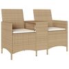 vidaXL 2-personers havesofa med bord og hynder polyrattan beige