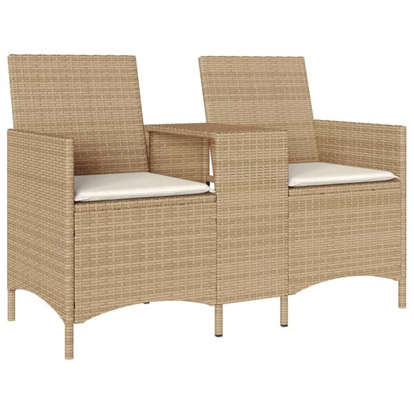 vidaXL 2-personers havesofa med bord og hynder polyrattan beige