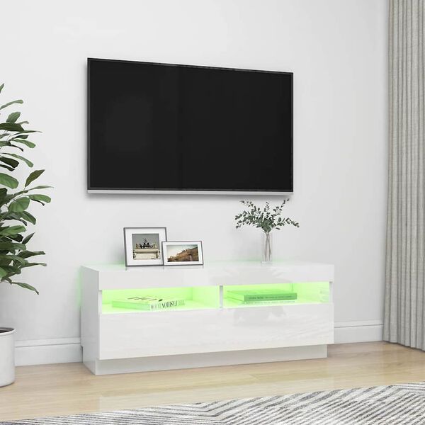 vidaXL tv-skab med LED-lys 100x35x40 cm hvid h&oslash;jglans
