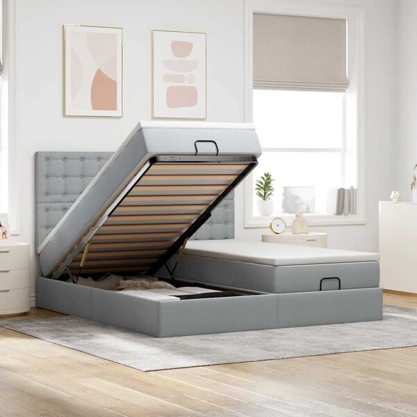 vidaXL osmannisk sengeramme med madrasser 200x200 cm stof lysegrå