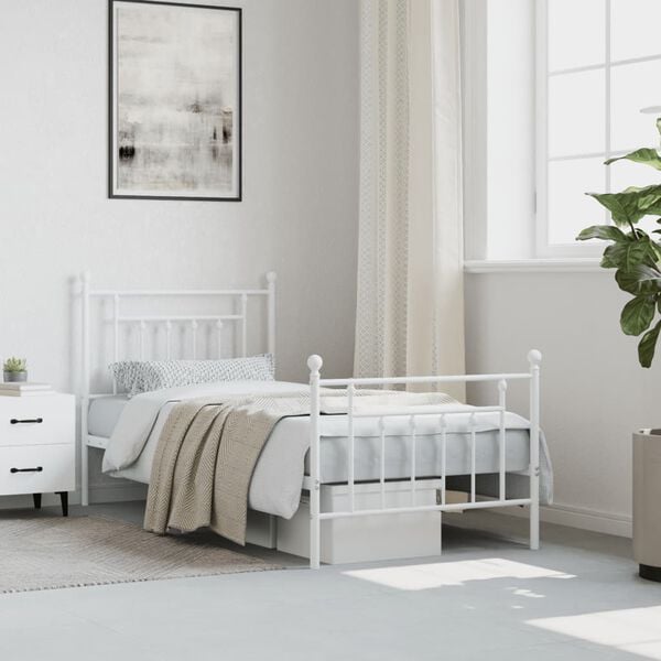 vidaXL sengeramme med sengegavl og fodgærde 80x200 cm metal hvid