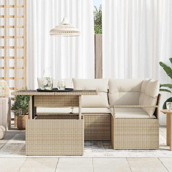 vidaXL Havesofa S&aelig;t med opbevaring 5 pcs Beige Poly rattan
