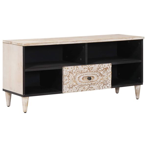 vidaXL TV-skab med skuffe Hvid 100 x 33,5 x 46 cm Massivt mangotr&aelig;