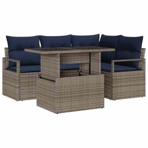 vidaXL Havesofa S&aelig;t 5 stk. 4-Antal s&aelig;der Gr&aring; og Marinebl&aring; polyrattan
