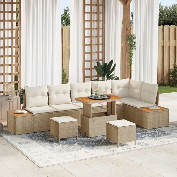 vidaXL Havesofa S&aelig;t 9 pcs Beige polyrattan