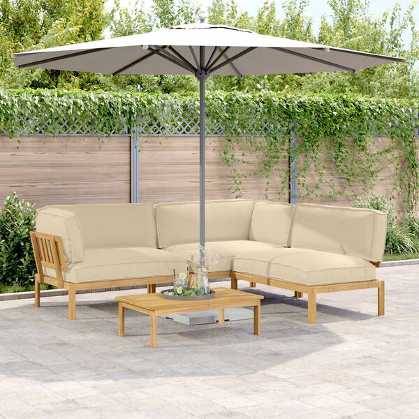 vidaXL Sofa S&aelig;t med pude Ensfarvet 4 pcs Beige Massivt Akacietr&aelig;