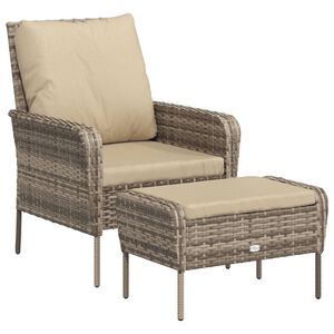 vidaXL havestol med fodskammel polyrattan lysebrun