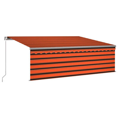vidaXL markise m. gardin + LED 4x3 m manuel betjening orange og brun
