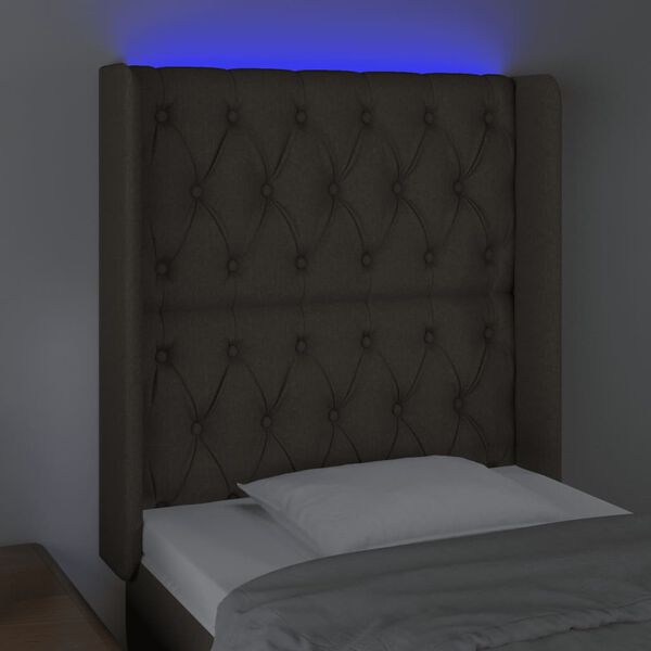vidaXL sengegavl med LED-lys 83x16x118/128 cm stof gr&aring;brun