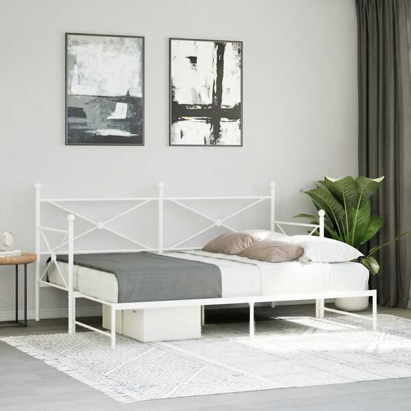 vidaXL daybed med udtr&aelig;k uden madras 75x190 cm st&aring;l hvid