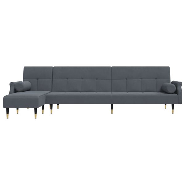 vidaXL L-formet sovesofa 271x140x70 cm velour m&oslash;rkegr&aring;