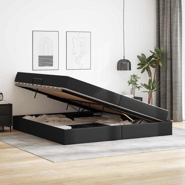 vidaXL Seng med opbevaring og madras med madras 2 pcs Sort L&aelig;der