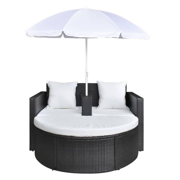 vidaXL haveseng med parasol polyrattan sort