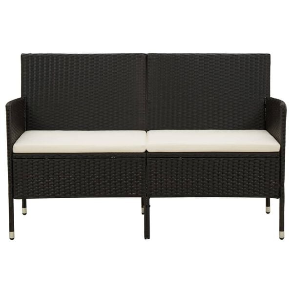 vidaXL 3-personers havesofa med hynder polyrattan sort