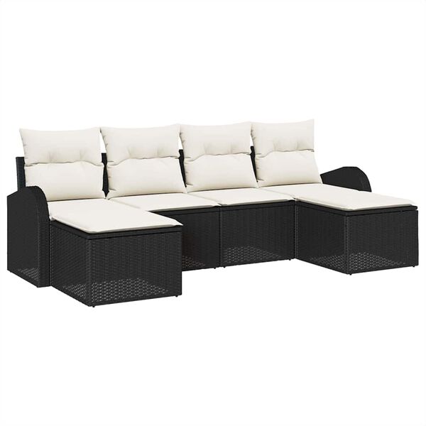 vidaXL Sofa Sæt med pude med opbevaring 6 pcs Sort og Hvid polyrattan