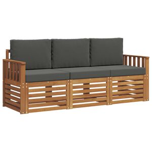 vidaXL Sofas&aelig;t med pude 3 pcs Naturlig og Antracit Massivt Akacietr&aelig;