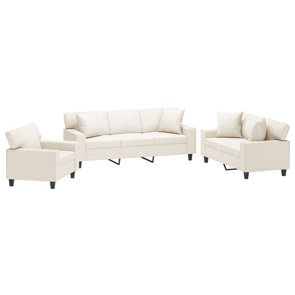 vidaXL sofas&aelig;t 3 dele med puder og hynder kunstl&aelig;der cremefarvet