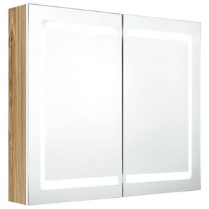 vidaXL badev&aelig;relsesskab med spejl + LED-lys 80x12x68 cm egetr&aelig; og hvid