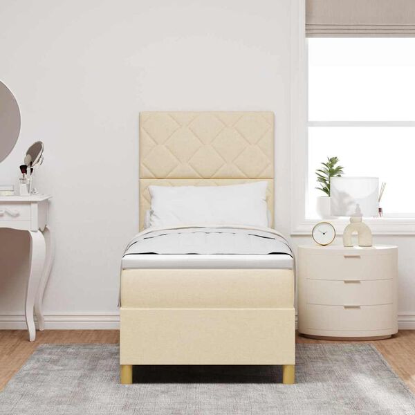 vidaXL LED Box Spring Bed med madras Creme 80 x 200 cm Stof