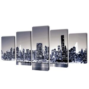 vidaXL S&aelig;t af l&aelig;rredsprint til v&aelig;g, New York Skyline i sort/hvid, 100x50 cm