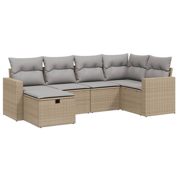 vidaXL havesofas&aelig;t 6 dele med hynder polyrattan beige