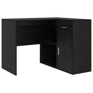 vidaXL Hj&oslash;rneskrivebord med skuffe med hylde Sort eg 102 x 88 x 75 cm