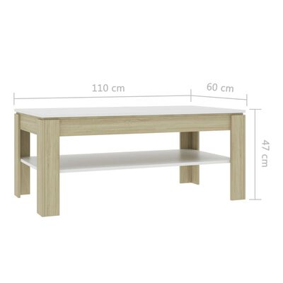 vidaXL sofabord 110 x 60 x 47 cm spånplade hvid og sonoma-eg