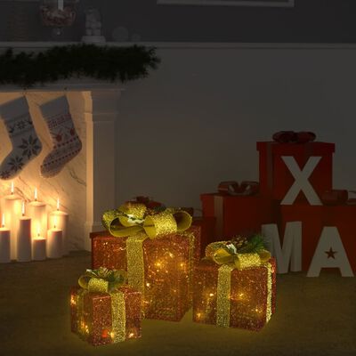 vidaXL dekorative julegaveæsker 3 stk. udendørs/indendørs rød