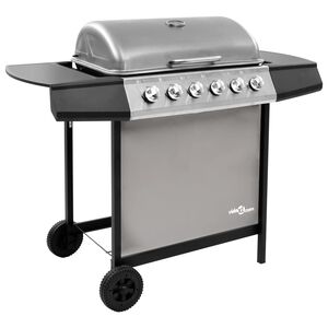 vidaXL gasgrill 6 br&aelig;ndere sort og s&oslash;lvfarvet