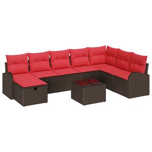 vidaXL Sofa S&aelig;t 9 stk. 8-Antal s&aelig;der Brun og R&oslash;d polyrattan