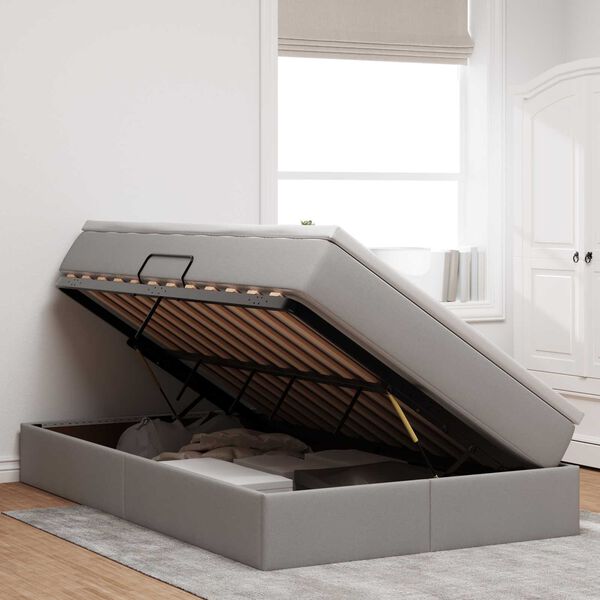 vidaXL Seng med opbevaring og madras Gr&aring;brun 120 x 190 cm Polyester