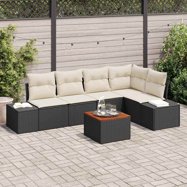 vidaXL Havesofa Sæt med pude 6 pcs Sort polyrattan
