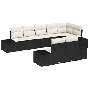 vidaXL Havesofa S&aelig;t med opbevaring 8 pcs Sort og Cream Poly rattan