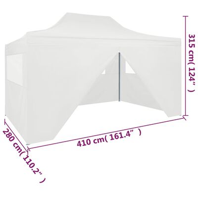 vidaXL foldbart festtelt med 4 sidevægge 3 x 4 m stål hvid