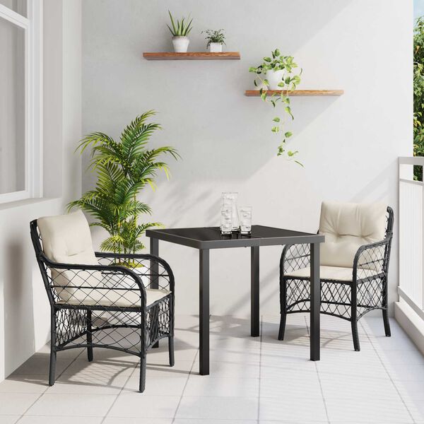 vidaXL Have Spisebordss&aelig;t med pude 3 pcs Sort polyrattan