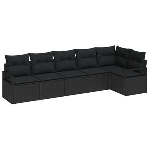 vidaXL Havesofa S&aelig;t 6 pcs Sort Poly Rattan og pulverlakeret st&aring;l