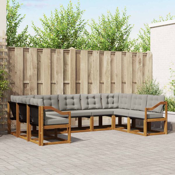 vidaXL Udend&oslash;rs sofagruppe 9 pcs Naturlig og Lys Gr&aring; Massivt Akacietr&aelig;